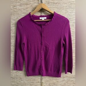 Banana Republic Cardigan Sweater Soft Rayon Blend Purple Scallop Neck Size XS